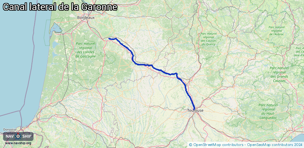 Routenverlauf Canal lateral de la Garonne
