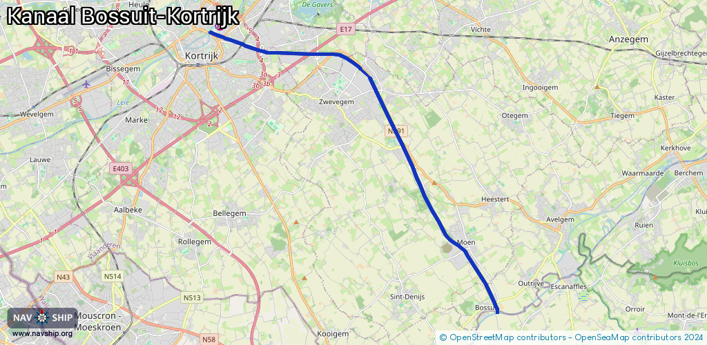 Routenverlauf Kanaal Bossuit-Kortrijk