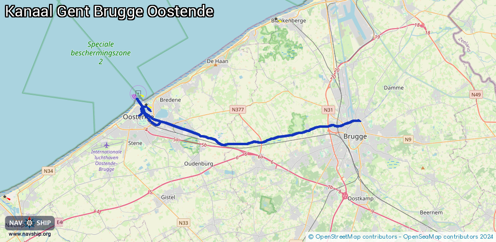 Routenverlauf Kanaal Gent Brugge Oostende
