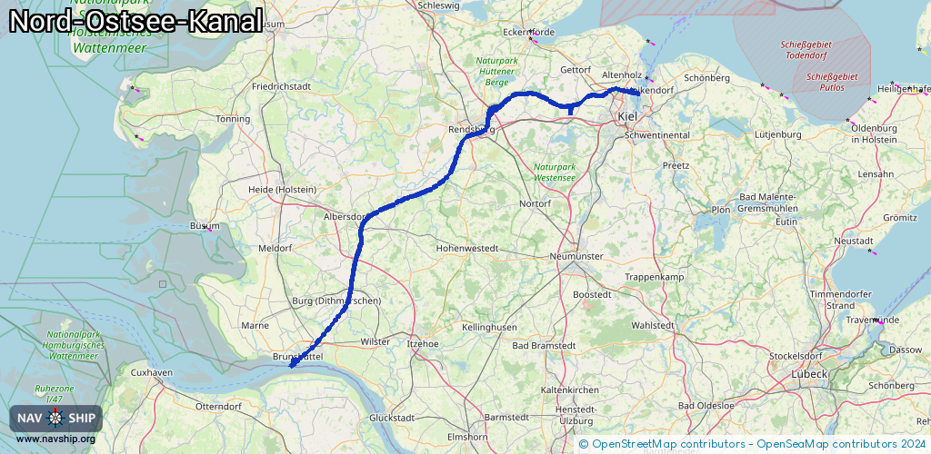 Routenverlauf Nord-Ostsee-Kanal